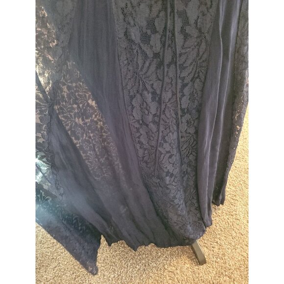 VTG Nostalgia Chiffon Lace Blue Sheer Overlay Maxi Dress Sz L Ethereal Witchcore - Picture 7 of 13